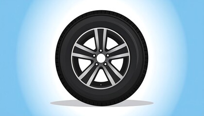 Fototapeta premium A close-up view of a new, clean car tire, featuring a sleek, modern, multi-spoke alloy wheel, against a simple gradient blue background