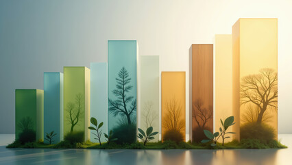 Translucent bars represent growth nature inspired design with trees and plants vibrant colors evoke harmony and balance