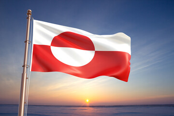 Flag of Greenland against the sunset