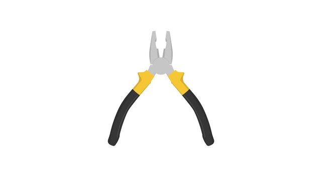 Combination plier tool animation on white background.