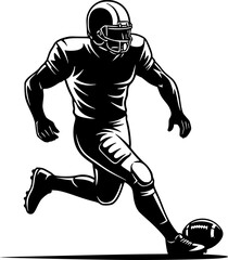 Naklejka premium Sprinting Football Player Dribbling Ball Retro Silhouette Vector 