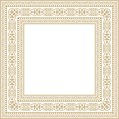 Vector golden square Kazakh national ornament. Ethnic pattern of the peoples of the Great Steppe,