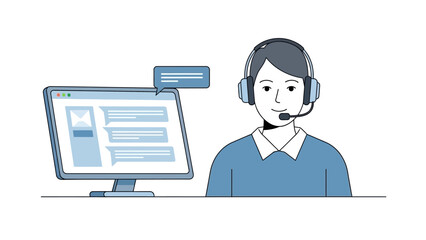Customer Service Representative Wearing Headset Working.