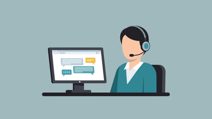 Customer Support Representative Working on Computer.