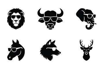 Fototapeta premium Flat vector animal silhouettes with shades, modern wildlife mascot logo designs