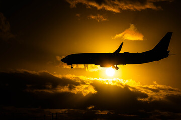 airplane in the sunset