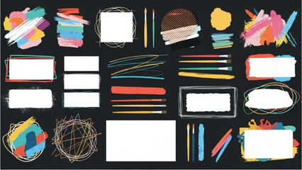 Assorted colorful stationery and craft supplies arranged on a dark background