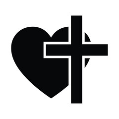 Obraz premium Cross inside a heart isolated on white background, Vector, illustration