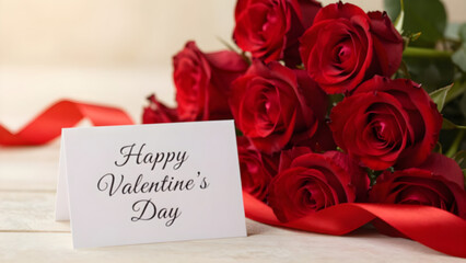 Romantic Valentine&rsquo;s Day Background with Red Roses Ribbon Love and Affection.