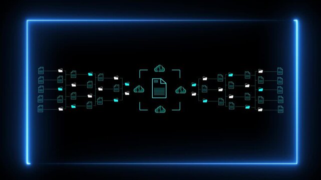 Online documentation database and document management system concept.Document Management System (DMS). Automation software to archiving and Motion graphics of cloud document concept.