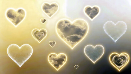 Fototapeta premium Heartshaped clouds with soft glow on a gradient background depicting love and affection in a dreamy atmosphere