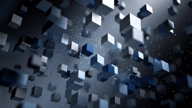 Abstract 3D cubes floating in a dark digital space