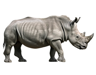 Obraz premium White rhinoceros standing in profile view against black background animal wildlife