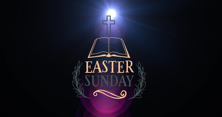 Image of easter sunday on black background with light
