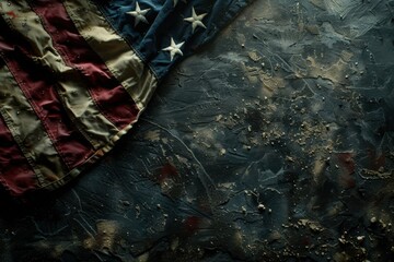 American flag on dark concrete with free space.