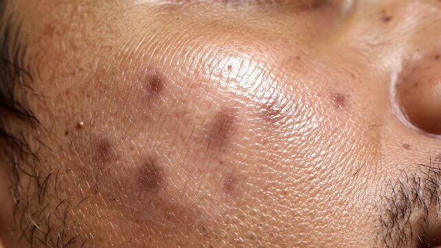 Close Up of a Person's Face Receiving Clear Serum Facial Treatment to Reduce Acne Scars for Skincare Routine