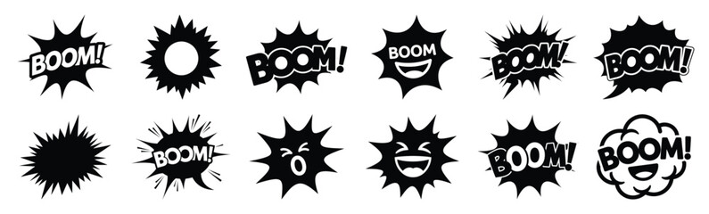Set of comic boom laugh silhouette art. Funny large pack of vector silhouette design and isolated on white background © KartikChandro