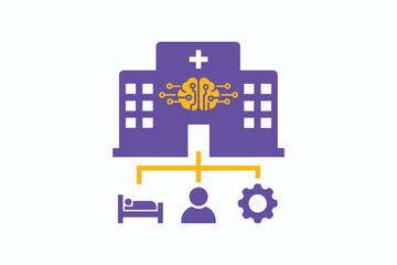 Smart Hospital with AI Brain Icon Design - Digital Healthcare Technology Concept Artwork