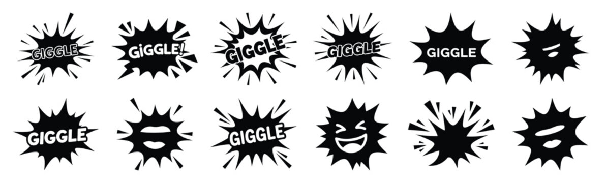 Set of comic burst giggle silhouette art. Funny large pack of vector silhouette design and isolated on white background