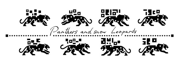 Snow leopard panther lion predator similar to QR code, barcode