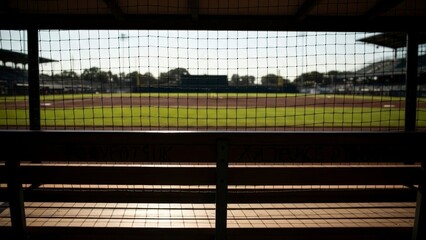 Obraz premium Empty Sports Field View from Dugout.
