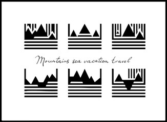 Mountains sea sun travel vacation adventure in the form of QR code, barcode
