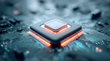 Close-up of a computer processor with glowing elements