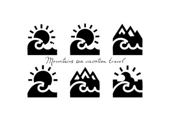 Mountains sea sun travel vacation adventure in the form of QR code, barcode