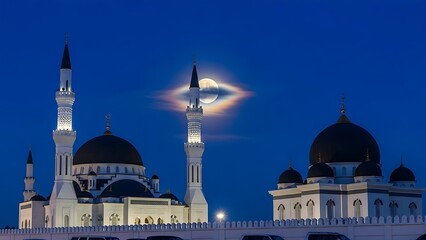 Stunning architectural collection showcasing a grand mosque’s intricate tilework and vaulted ceilings contrasted with a modern exterior at twilight.