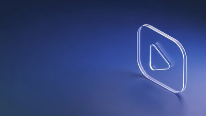Neon Play Button Icon on Blue Gradient Background
