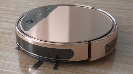 Advanced rose gold robotic vacuum cleaner on hardwood floor.