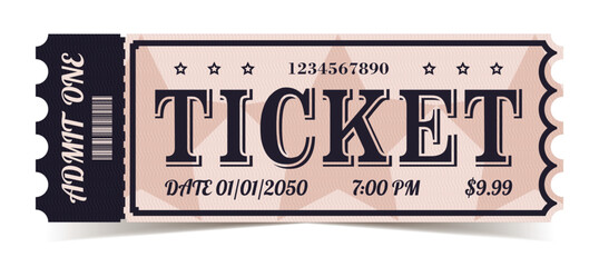 Ticket template for various events. Retro design.