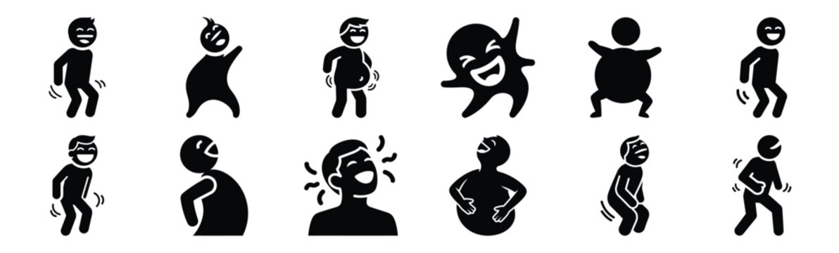 Set of laugh wobble silhouette art. Funny large pack of vector silhouette design and isolated on white background
