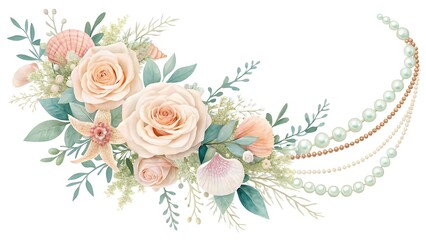 A beautiful floral arrangement with roses and pearls on a white background 3D Wallpaper Home Decoration Custom 3D Photo Wallpaper Panaflex Design for Wall HD Background
