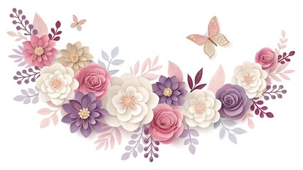 A beautiful floral arrangement with pink, purple, and white flowers and butterflies 3D Wallpaper Home Decoration Custom 3D Photo Wallpaper Panaflex Design for Wall HD Background