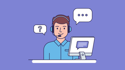 Customer Support Representative Working on Computer.