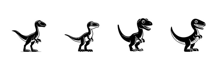Fototapeta premium Cartoon Velociraptor Dinosaur Evolution In Hand Drawn Style Set. Prehistoric Creature Development, Growth Stages Doodle Sketch Collection. Fun Educational Illustration. Isolated Vector Illustration