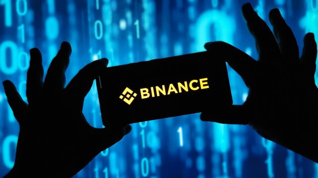 Hands holding smartphone with Binance logo on screen