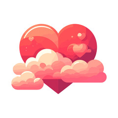 Dreamy Pink Heart with Floating Clouds and Subtle Hearts Illustration