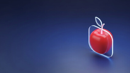 Obraz premium Glossy red apple with white outline on a gradient blue background
