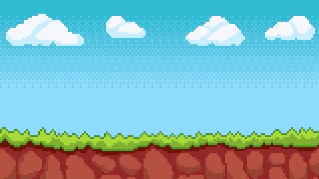 ドット絵のゲームのフィールド風背景素材,昼間
