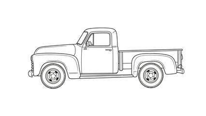 Vintage Pickup Truck Line Art Illustration. © Hasin