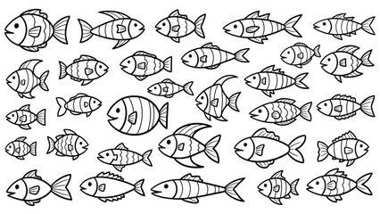 Vector Illustration of Multiple Fish in a Minimalist Style with Black Line Art