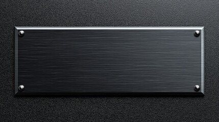 Blank metal nameplate on textured surface with bolts