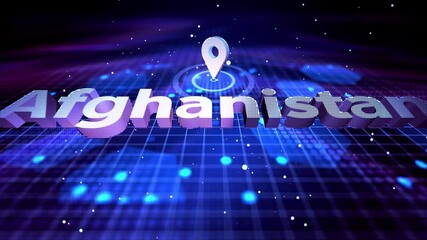 Afghanistan Map Location Pin with Futuristic Technology Grid Smart City Afghanistan Location Pin on Hi-Tech Background