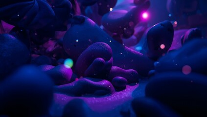 Vibrant purple and blue abstract background with glowing lights and iridescent colors creating a mesmerizing visual effect