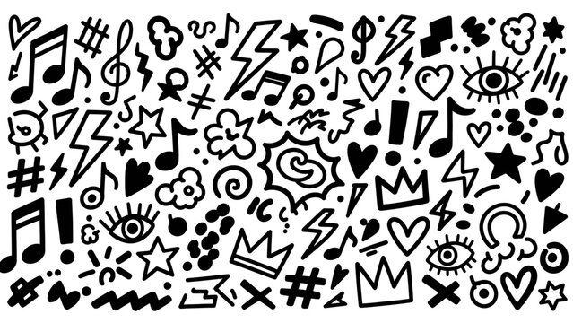Vector Pattern of Diverse Abstract Symbols and Shapes in Modern Black Style