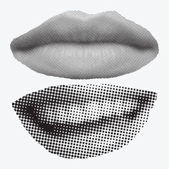 Halftone illustration of lips and mouth with shading effect