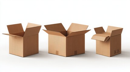 Brown cardboard box mockup set isolated on a white background. 