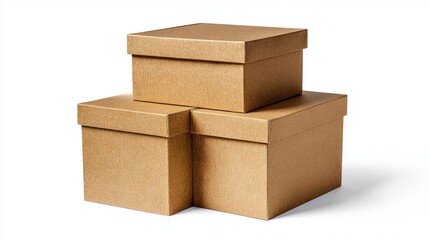 Brown cardboard box mockup set isolated on a white background. 
